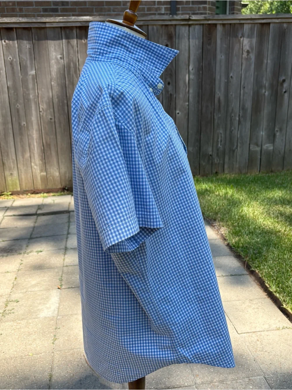Classic Men's Blue Gingham Popover Button-Down Shirt